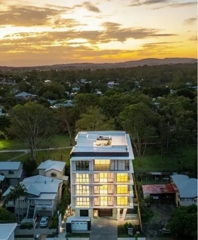 Apartment complex with sunset view